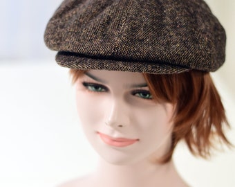 Chapeau gavroche en tweed marron pour homme et femme, casquette gavroche d'hiver en laine, chapeau boulanger marron pour garçon, chapeau automne avec visière, chapeau en laine unisexe pour fille garçon