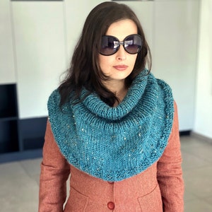 Hand Knit Turtleneck Cape in Teal Tweed Bulky Knitted Cowl - Etsy