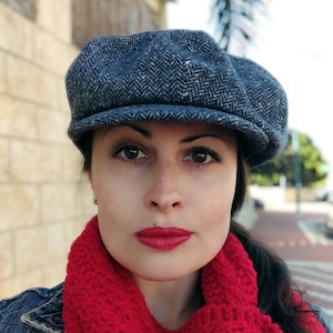 Blue herringbone hat Tweed newsboy cap Womens newsboy hat Baker boy hat newsie 8-panel cap Beret with visor Unisex news boy cap