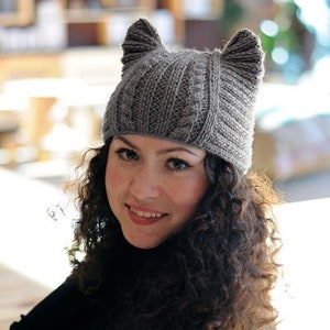 Bonnet Tricoté Avec Oreilles De Chat - Noir, Taille Unique, Fait Main Aux États-Unis