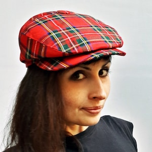 Gorra de vendedor de periódicos para mujer en tartán rojo o azul marino, gorra plana unisex, gorra de conductor a cuadros, gorra para el sol de verano, sombrero de tartán Stewart, sombrero a cuadros para mujer u hombre