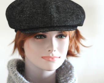 Black newspaper boy hat Womens tweed hat Mens newsboy cap Women newsboy hat Pageboy hat Wool newsboy hat for women 8 panel hat Baker boy hat