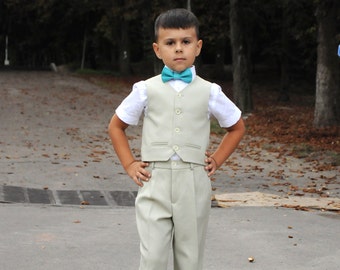 Boys vest and pants in light sage green Toddler boy vest boy pants Toddler ring bearer outfit Baby boy outfit boy wedding outfit photo prop