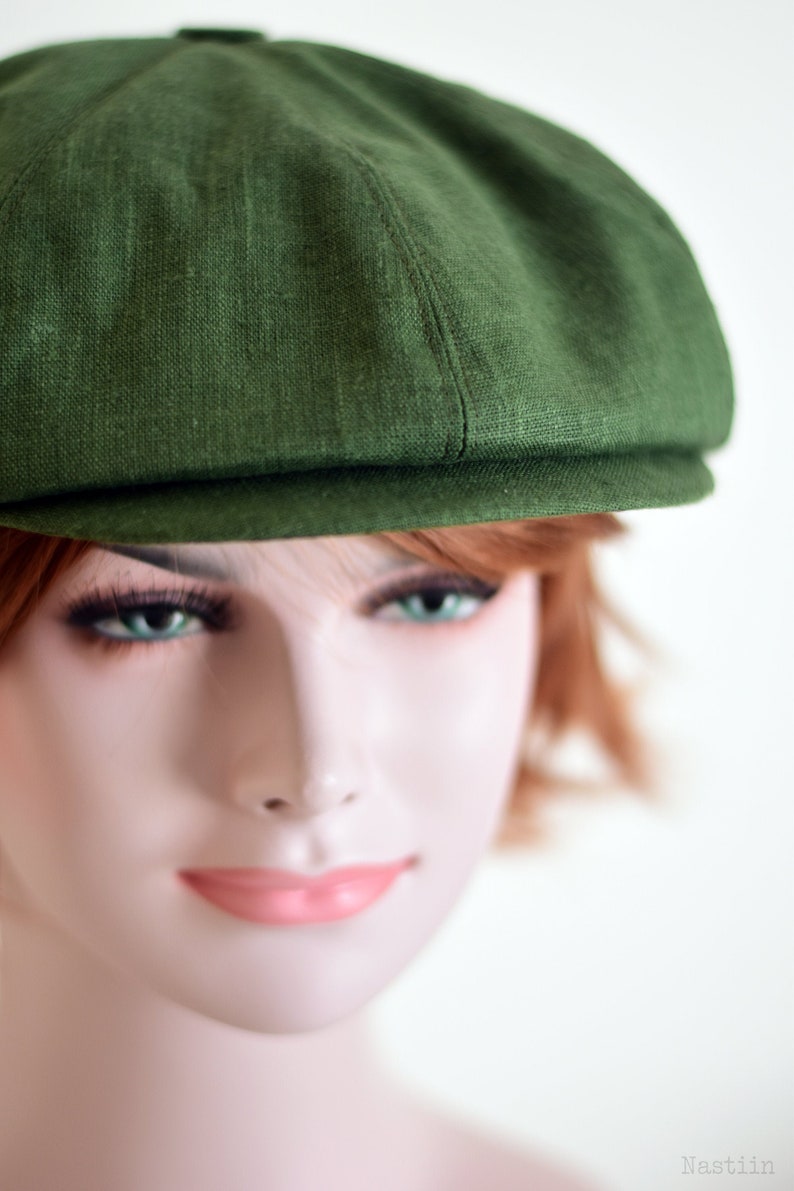 Linen newsboy cap in green unisex summer hat with visor for Etsy