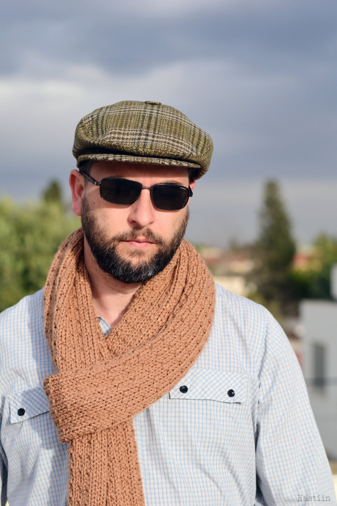 Green Tartan Flat Hat Mens Wool Hat Womens Newsboy Cap Spring Newsboy