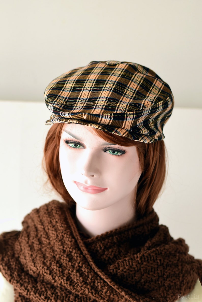 Brown Tartan Newsboy Hat Mens Newsboy Cap Plaid Flat Cap Etsy