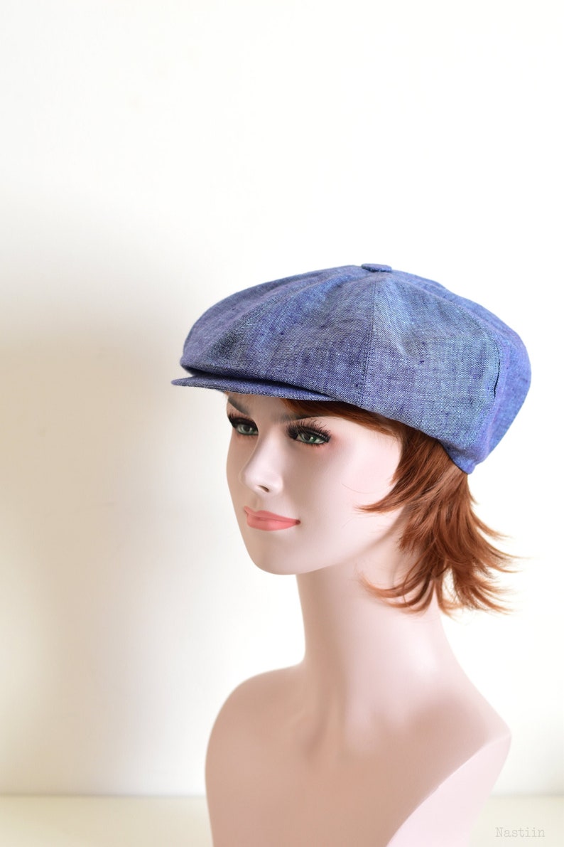 Linen Newsboy Cap in Blue Summer Hat With Visor Unisex Linen Etsy