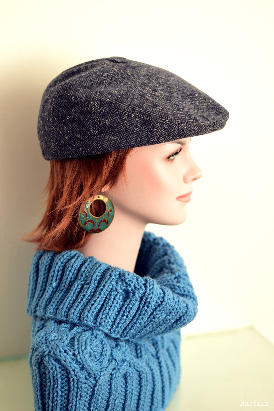 Blue Herringbone Flat Cap for Women Flat Newsboy Hat for Men Etsy