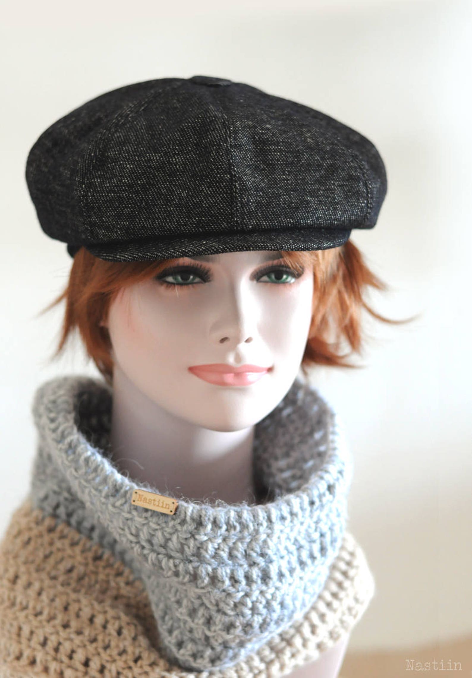 Peaky Blinders Hut in schwarz und weiß Tweed Wolle mit ...