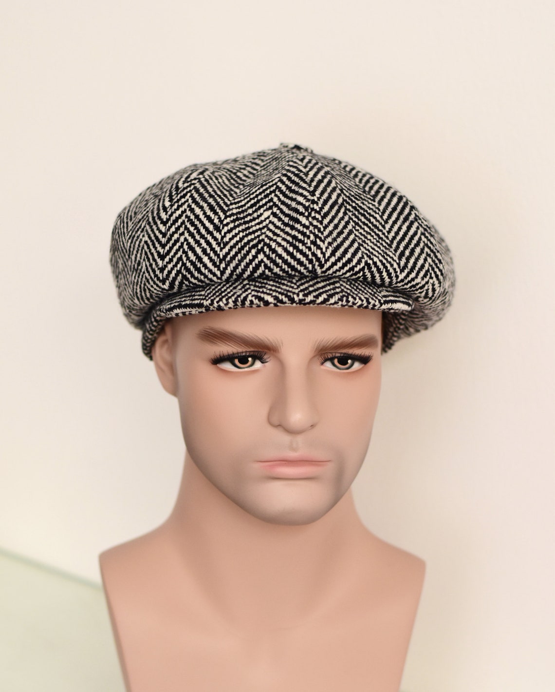 Winter Newsboy Cap in Black and White Fishbone Pattern Mens Etsy