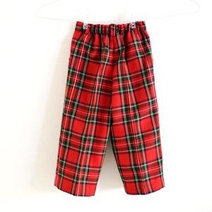 Boys tartan trousers with suspenders in red and green tartan, red tartan plaid pants with braces, kids Christmas outfit, any size available image 6