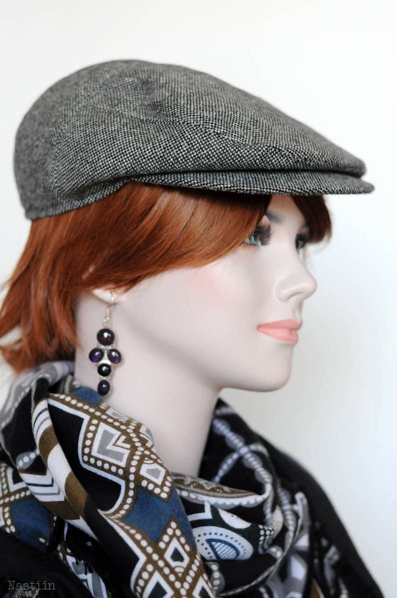 Tweed newsboy hat Grey wool hat Driver cap Mens newsboy cap Womens newsboy cap Peaky Blinders hat gray Cabbie hat Flat cap Newspaper boy hat image 5