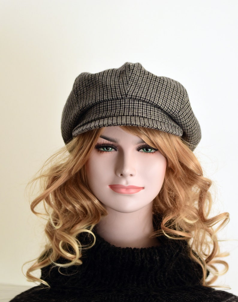 Grey wool newsboy cap with houndstooth pattern unisex newsboy Etsy