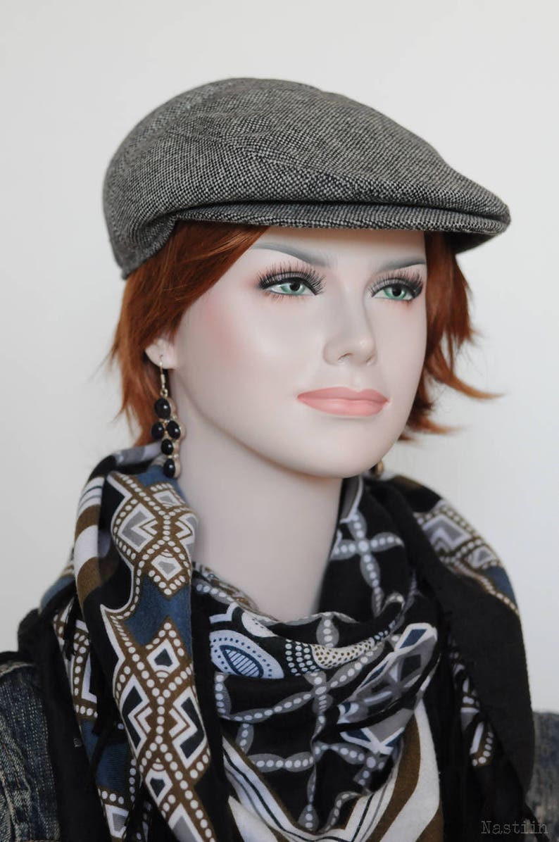 Tweed newsboy hat Grey wool hat Driver cap Mens newsboy cap Womens newsboy cap Peaky Blinders hat gray Cabbie hat Flat cap Newspaper boy hat image 3