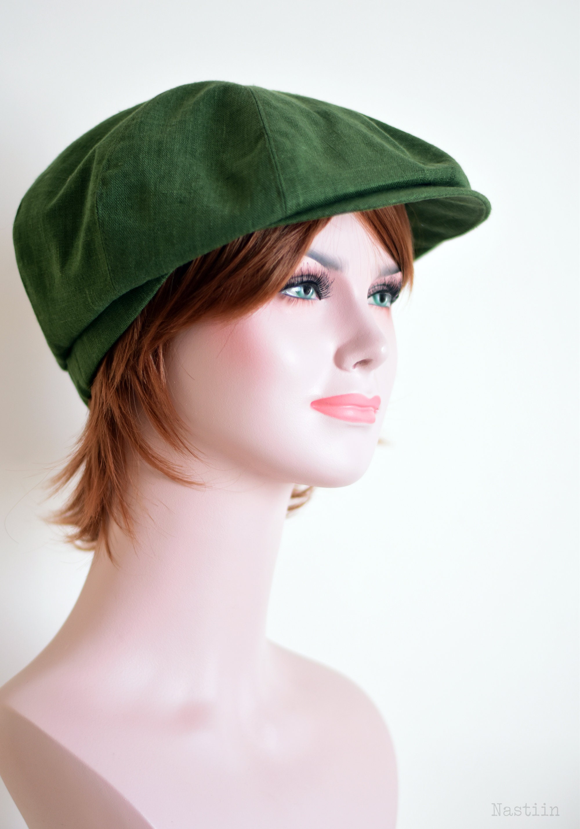 Linen newsboy cap in green unisex summer hat with visor for Etsy