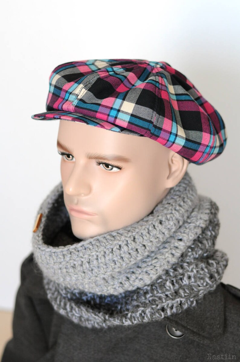 Blue pink newsboy hat Tartan newsboy cap Plaid newsboy cap Etsy