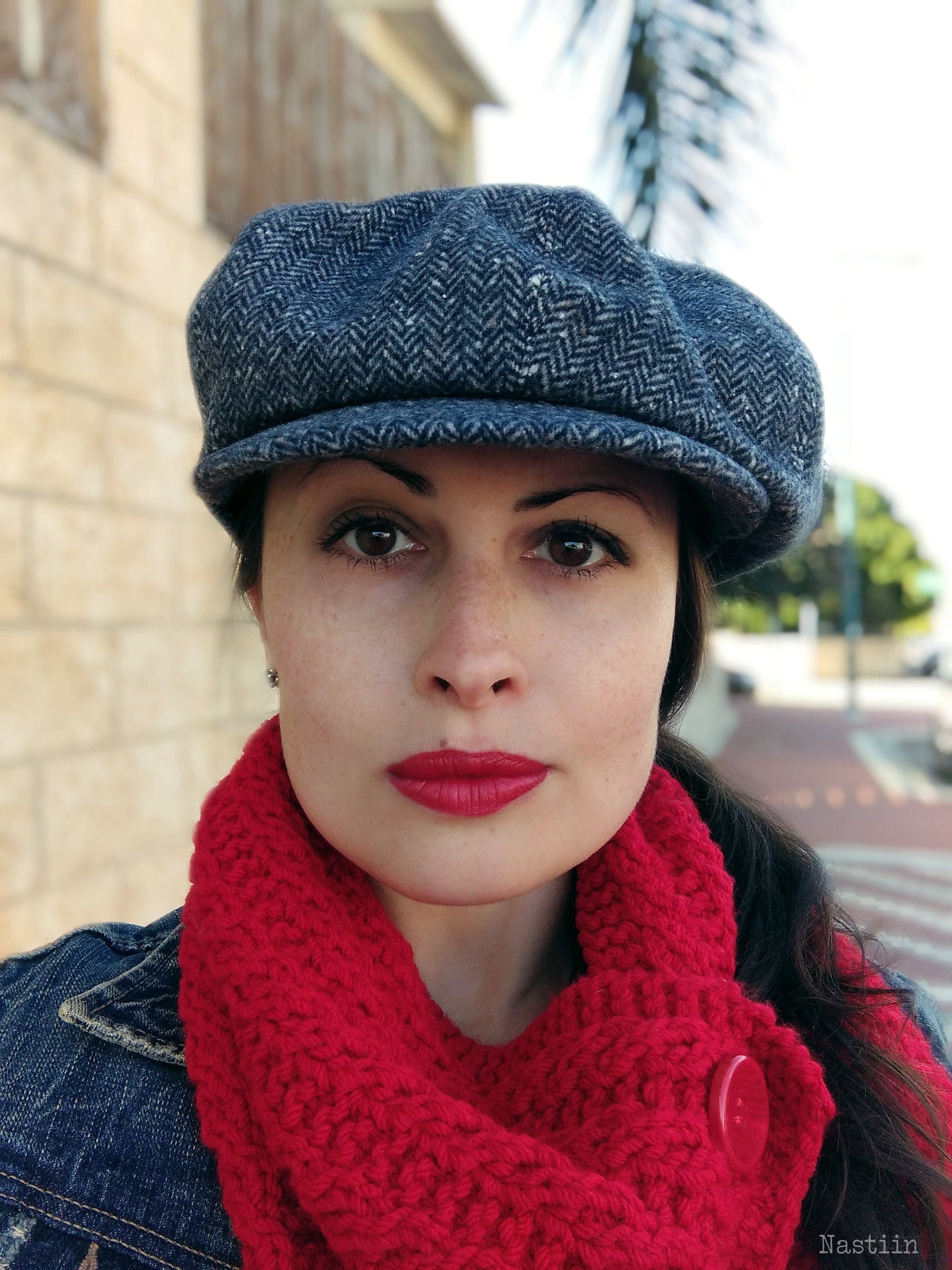 Blue Herringbone Hat Tweed Newsboy Cap Womens Newsboy Hat