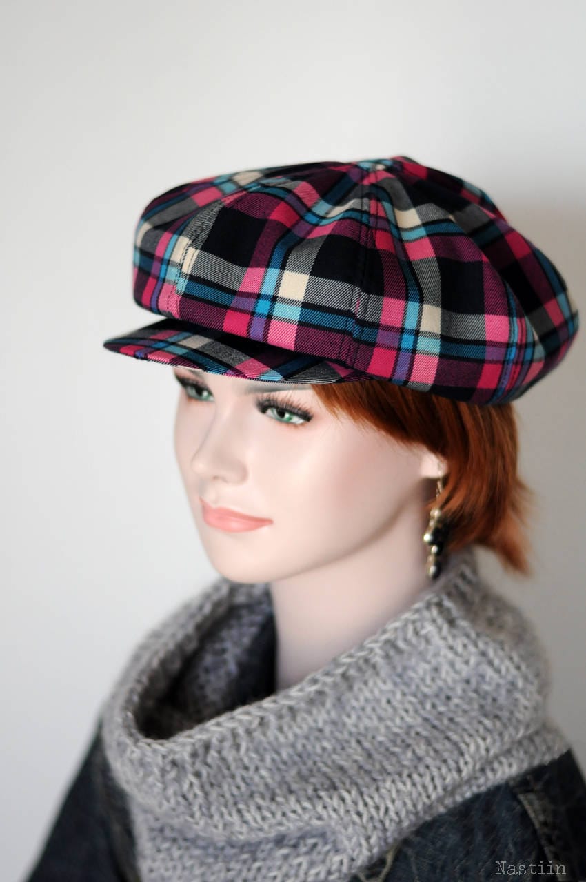 Blue pink newsboy hat Tartan newsboy cap Plaid newsboy cap Etsy