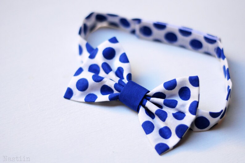 White and blue polka dot bow tie Infant bow tie for toddler Etsy