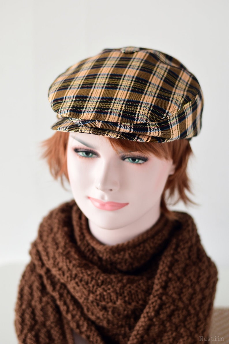 Brown Tartan Newsboy Hat Mens Newsboy Cap Plaid Flat Cap Etsy