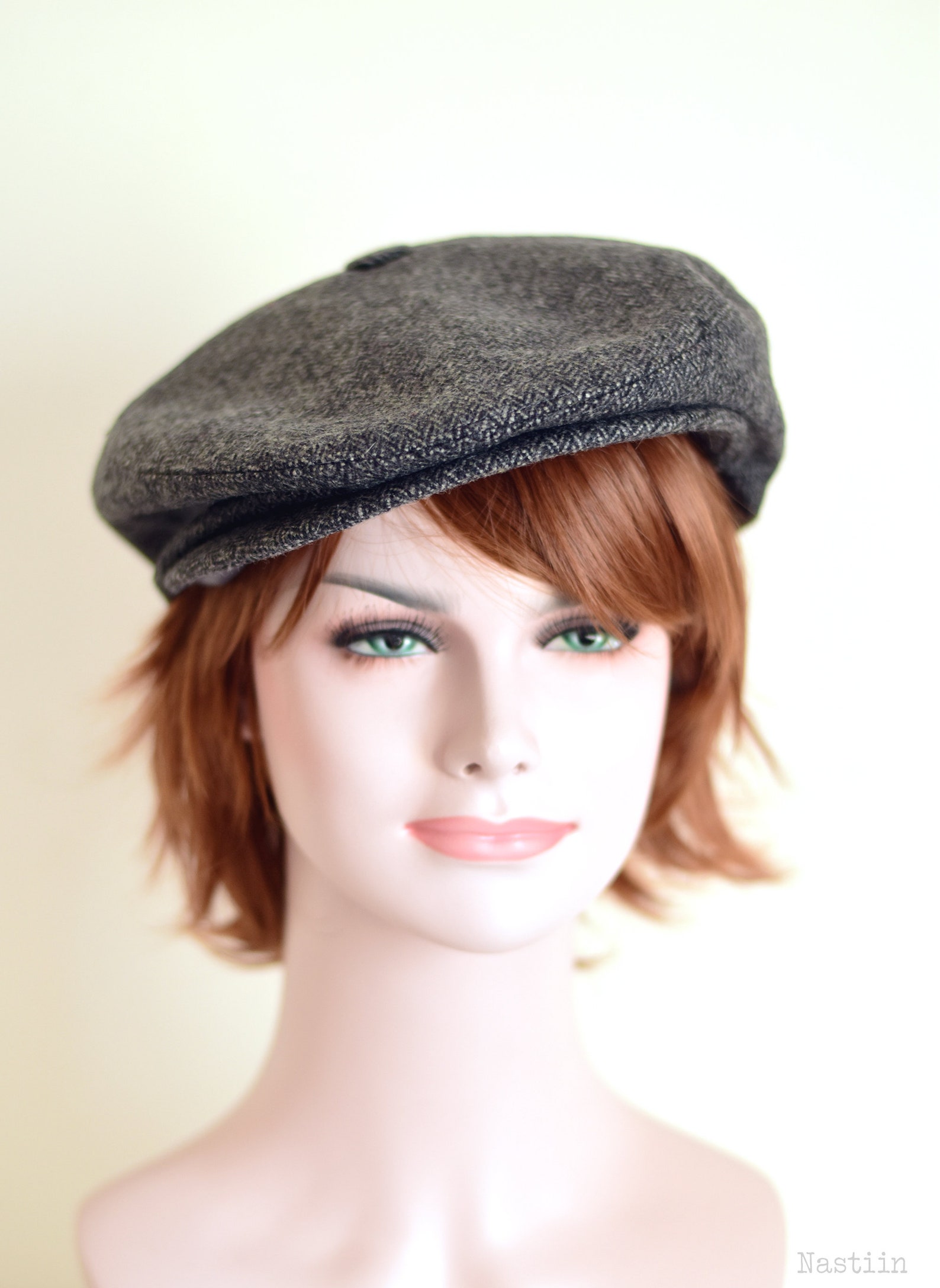 News Paper Boy Hat in Grey Herringbone Wool Unisex Charcoal Etsy