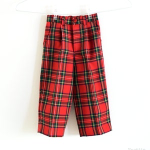 Boys tartan trousers with suspenders in red and green tartan, red tartan plaid pants with braces, kids Christmas outfit, any size available image 5