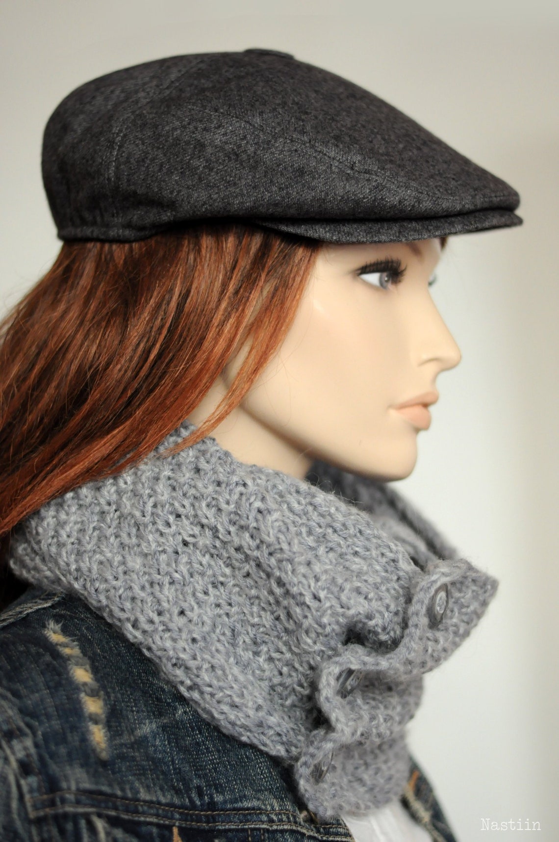 Charcoal Flat Hat Newspaper Boy Cap Womens Newsboy Cap Page Etsy