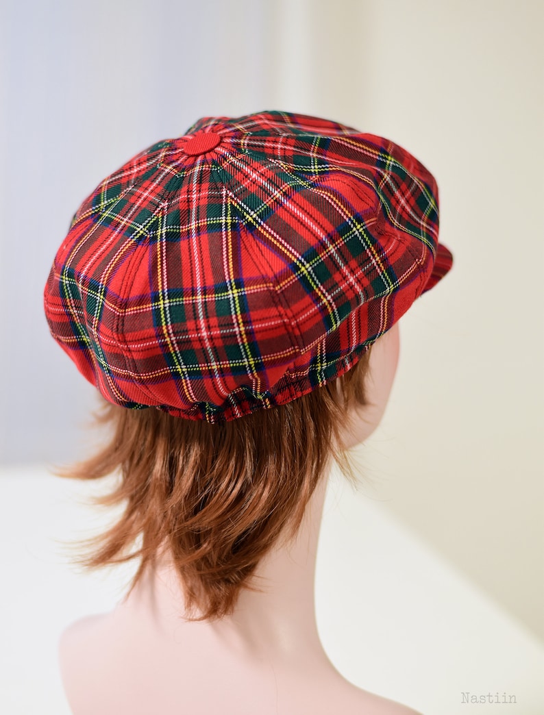 Unisex Newsboy Hat in Red and Green Tartan Red Christmas Hat Etsy