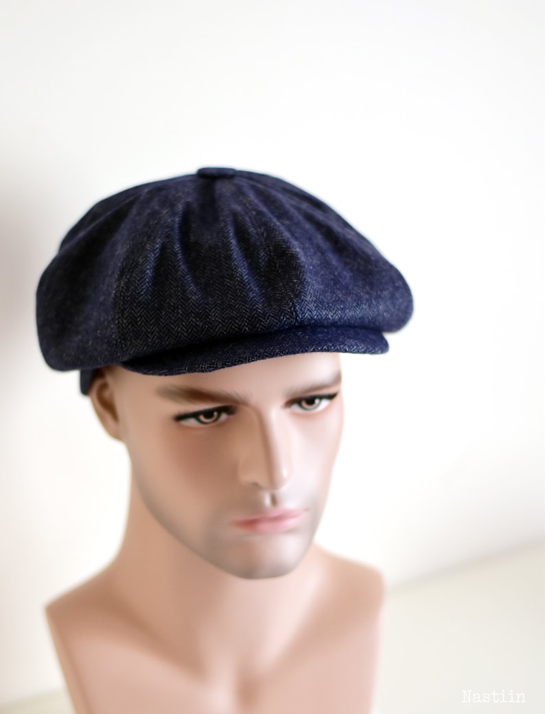 Navy Newsboy Hat With Herringbone Pattern Unisex News Boy Etsy