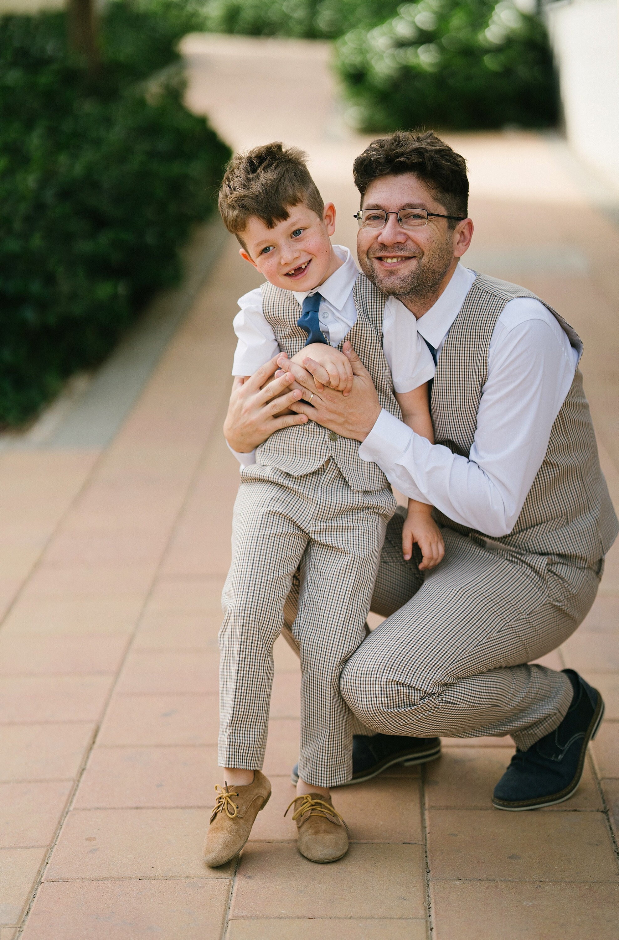 Beige Checkered Ring Bearer Outfit, Toddler Boy Wedding Suit