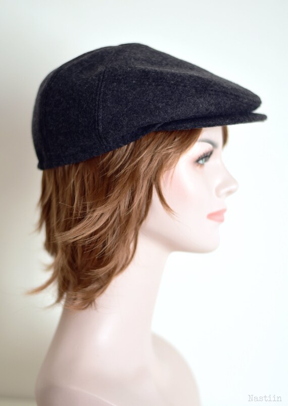 Charcoal Wool Flat Cap for Men and 