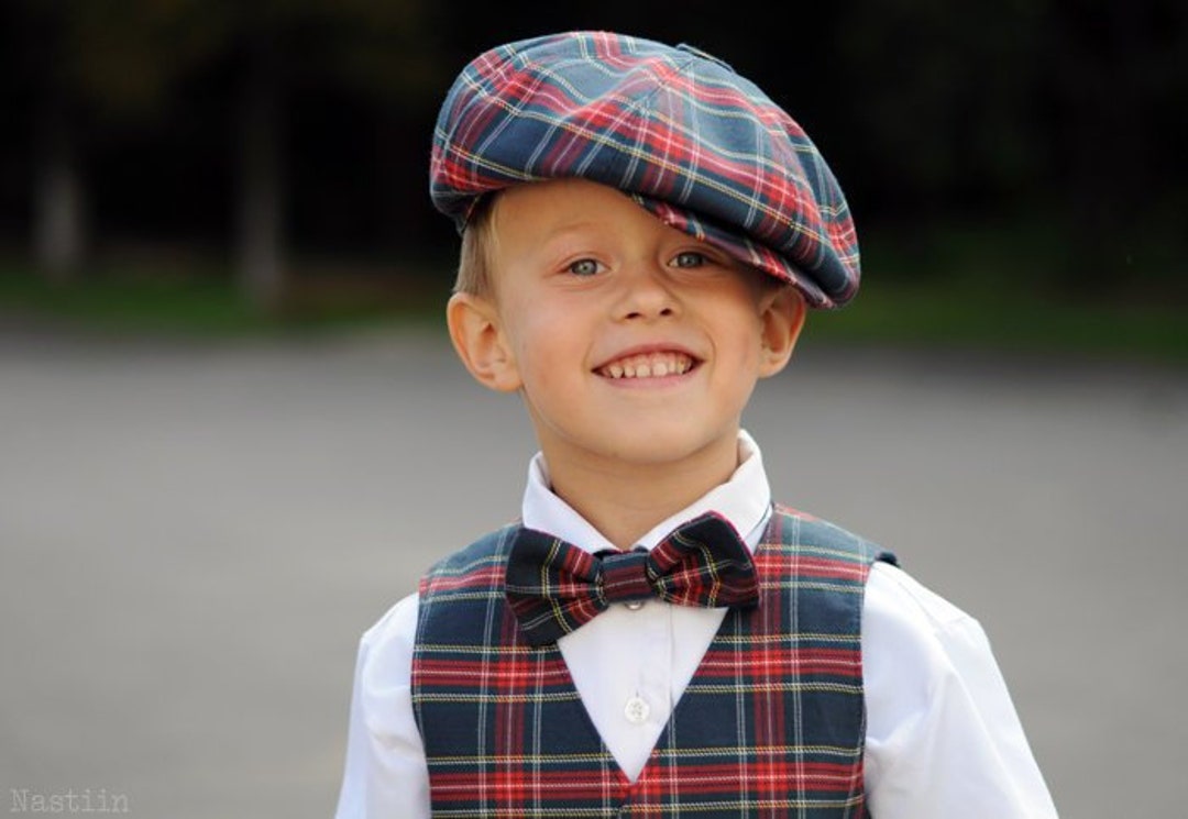 Tartan Newsboy Cap Navy and Red Hat Toddler Boy Cap Baby Boy Hat Blue