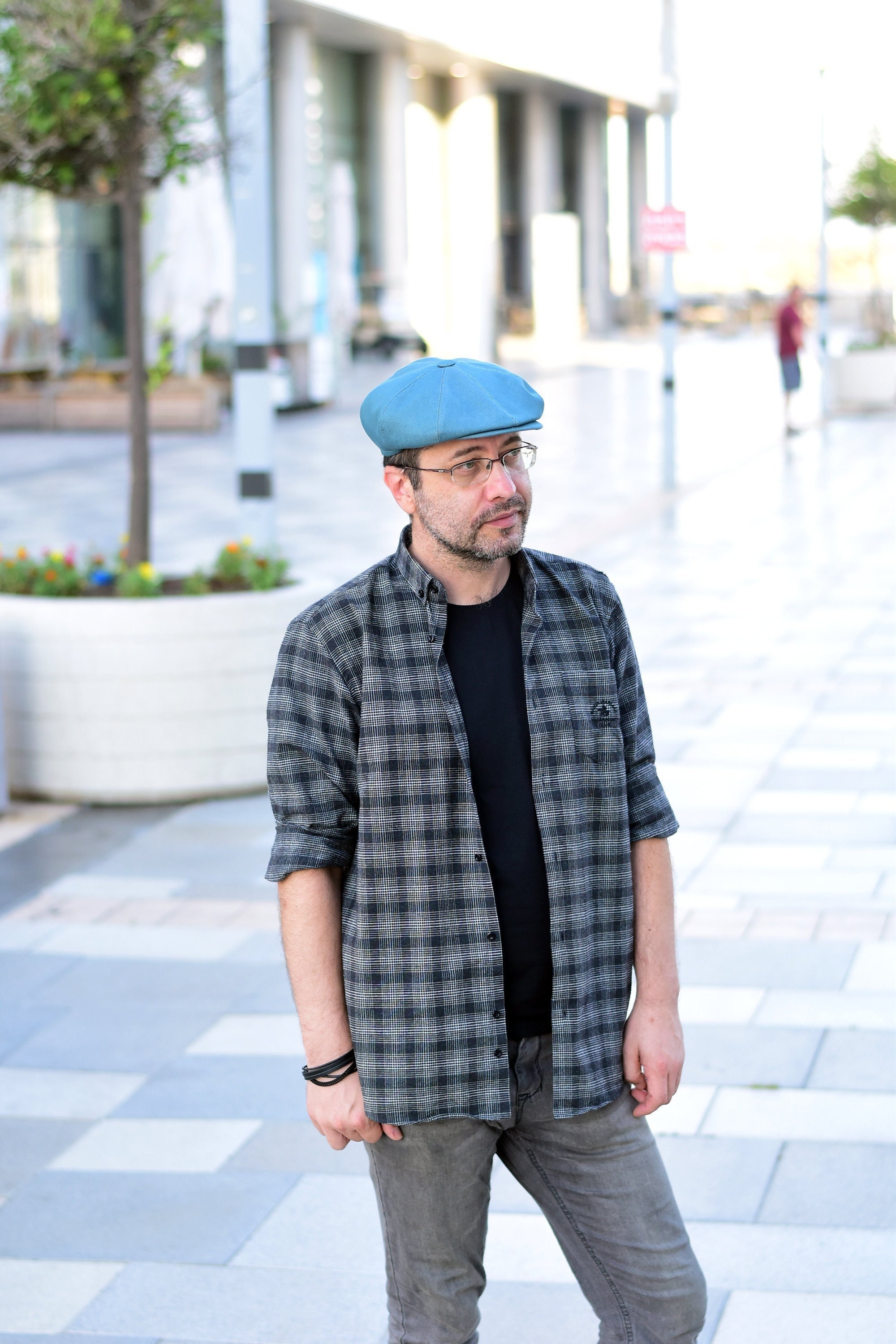 Denim Newsboy Hat in Teal, Summer Hat With Visor, Unisex