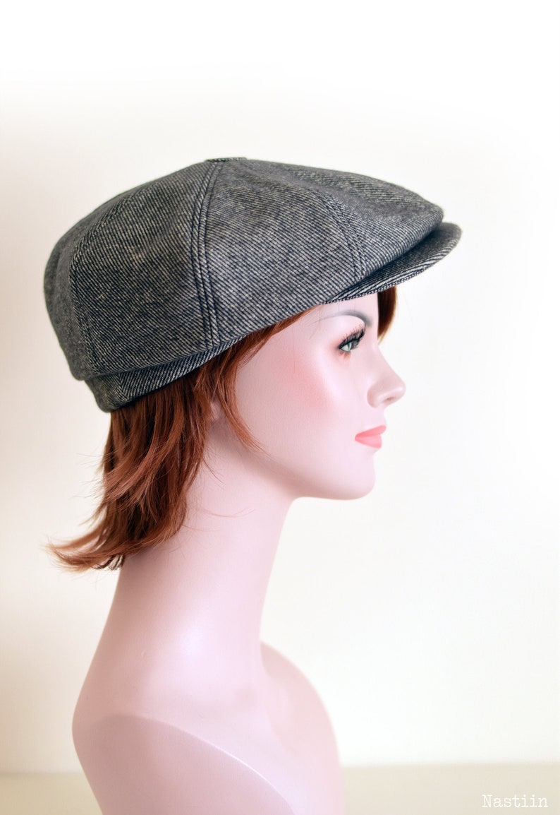 Woolen newsboy hat blueish gray Newspaper boy cap Mens newsboy hat Cabbie hat Flat cap Driver cap Grey hat Women wool hat Ivy cap Scally cap image 5