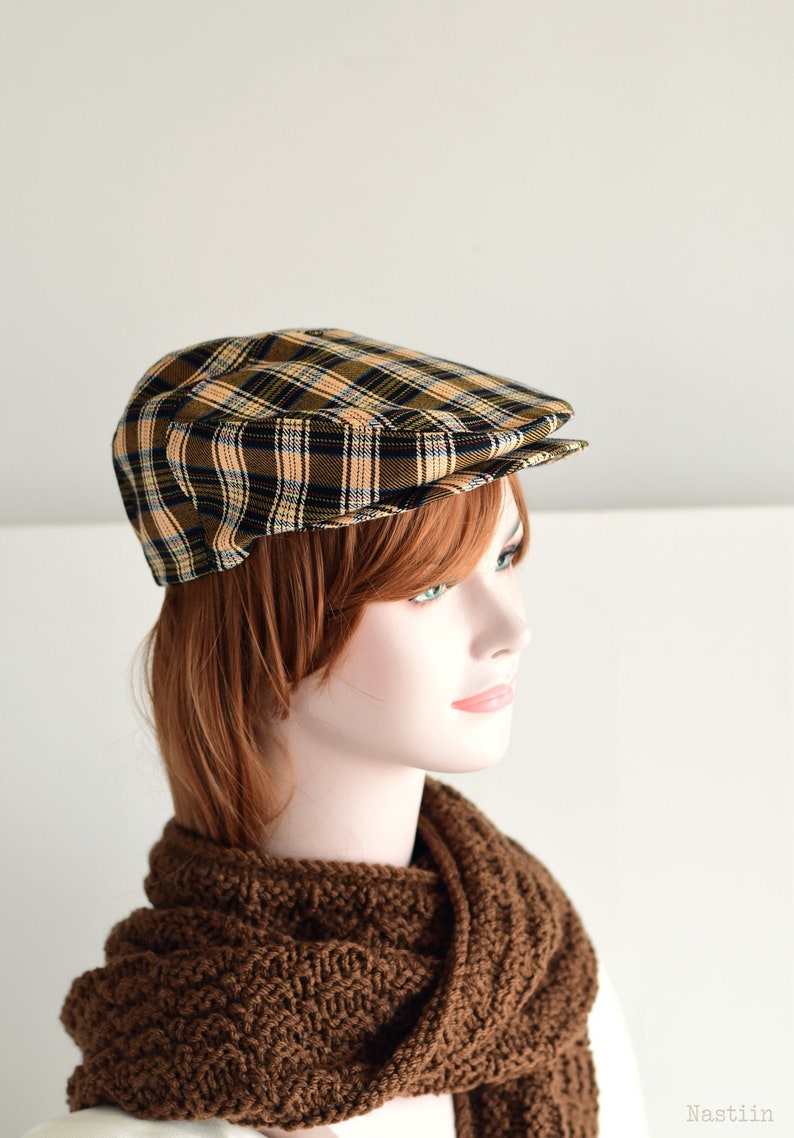 Brown tartan newsboy hat Mens newsboy cap plaid flat cap Etsy