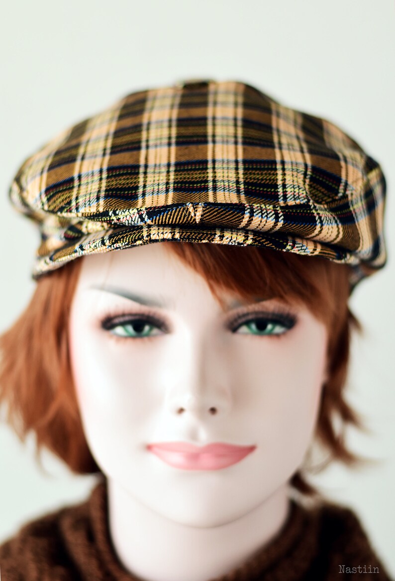 Brown Tartan Newsboy Hat Mens Newsboy Cap Plaid Flat Cap Etsy