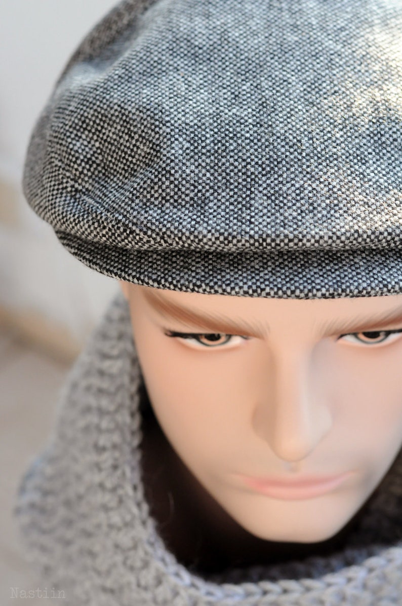 Tweed newsboy hat Grey wool hat Driver cap Mens newsboy cap Womens newsboy cap Peaky Blinders hat gray Cabbie hat Flat cap Newspaper boy hat image 4