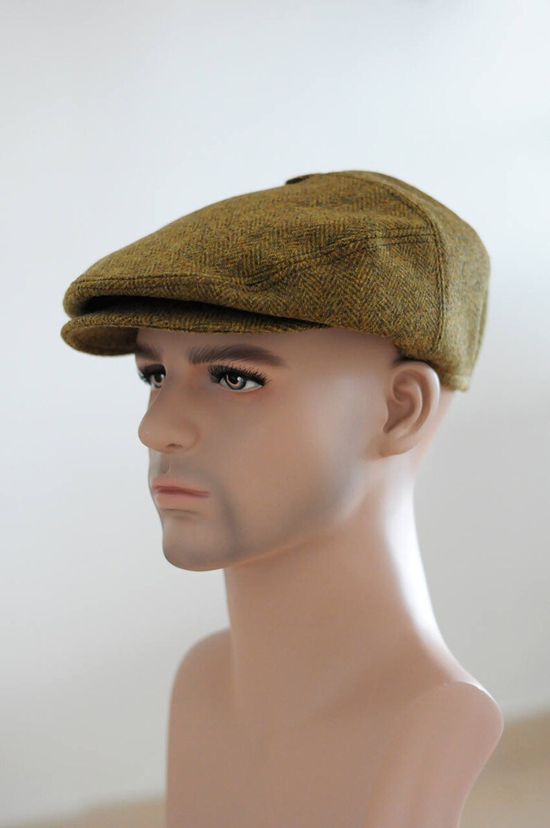 Mens wool newsboy hat Mustard wool cap Herringbone hat Olive green newsboy hat Womens newsboy cap Boy paperboy cap Mens flat cap Driving hat 