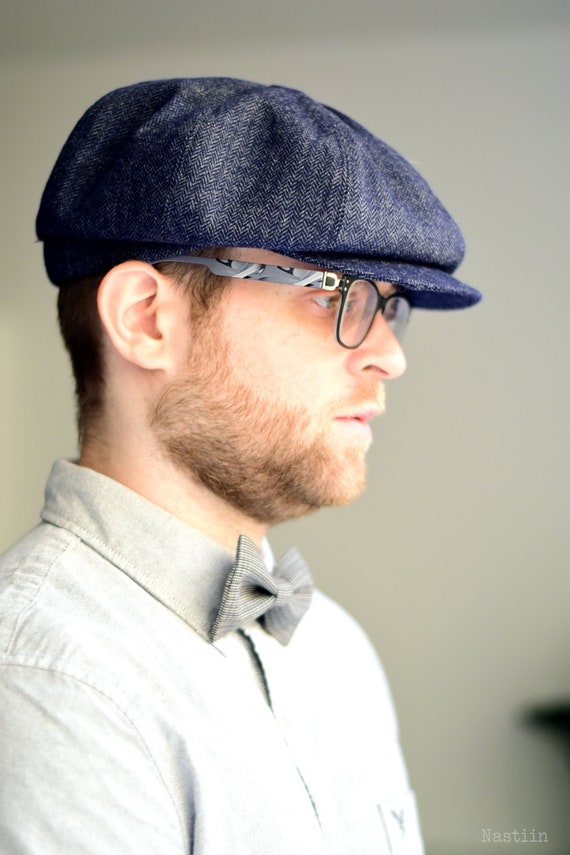 Navy Newsboy Hat With Herringbone Pattern Unisex News Boy Hat Driver Cap Cabbie Hat With Visor Blue Wool Peaky Blinders Cap 8 Panel Cap Etsy UK