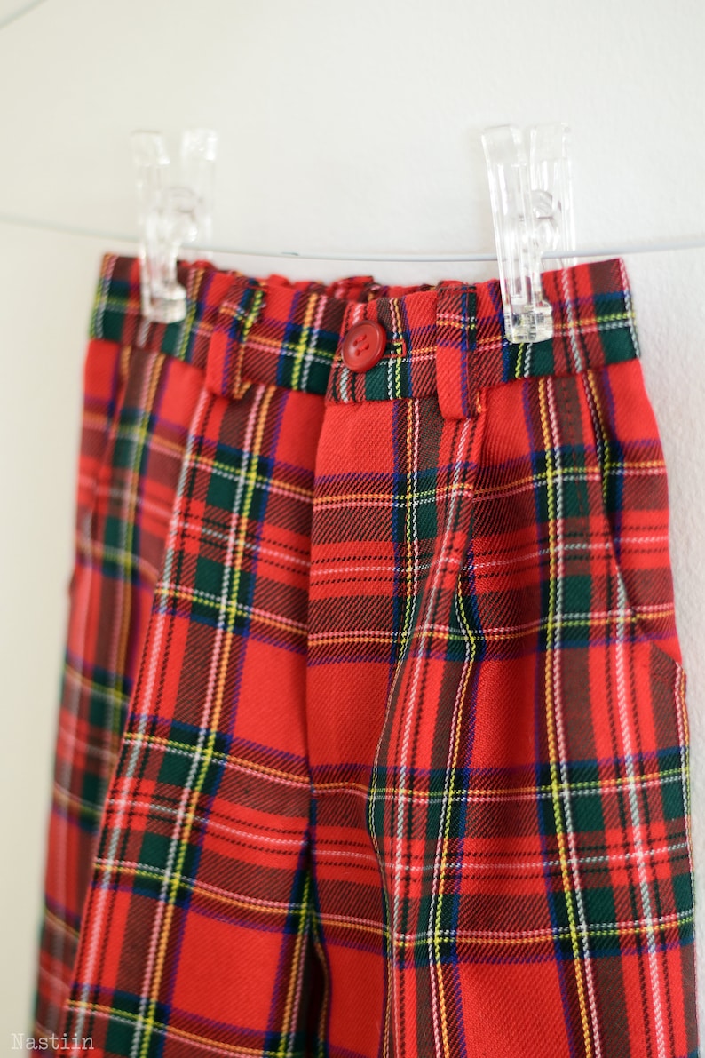 Boys tartan trousers with suspenders in red and green tartan | Etsy