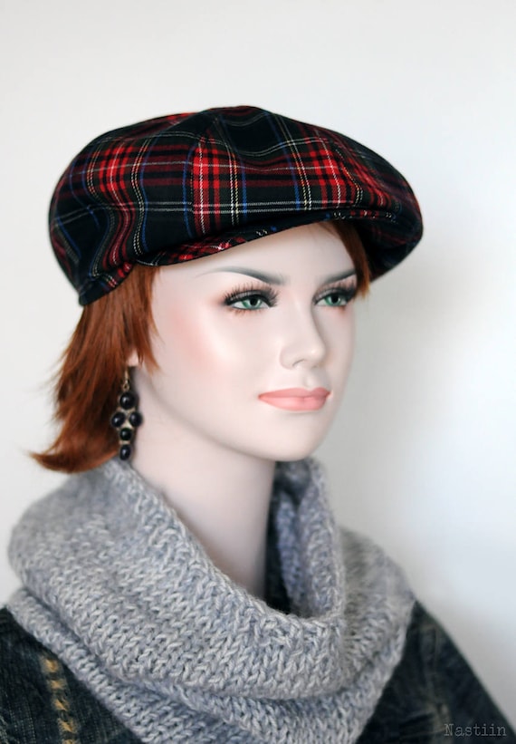 Tartan newsboy hat Navy newsboy hat Womens newsboy cap Plaid | Etsy