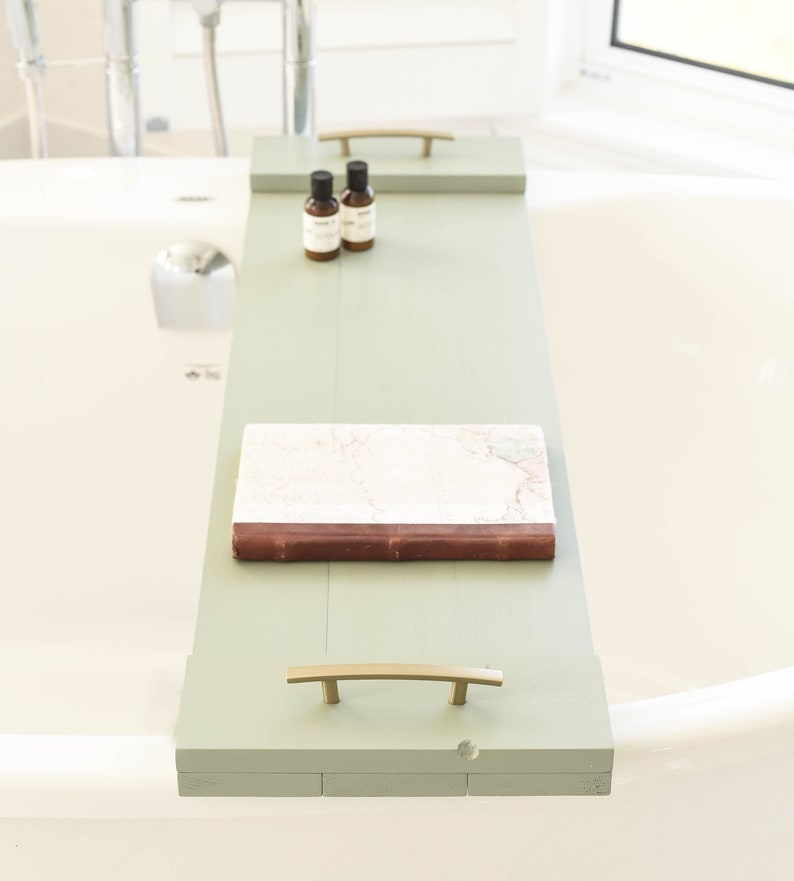 Bathtub Caddy with Gold Handles Bath Board Tub Tray Brass Etsy