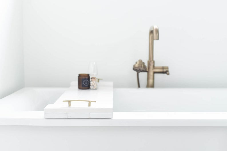 Bathtub Caddy with Gold Handles Bath Board Tub Tray Brass Etsy