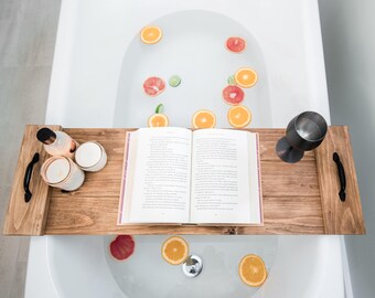 Bath Caddy, Bath Tray, Gift for Her, Bath Board, Rustic Bathroom Decor, Bathtub Shelf, Farmhouse Decor, Bath Accessory, Wooden Decor, Relax