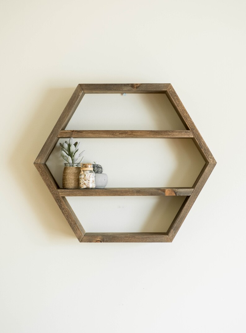 Large Wood Hexagon Shelf Essential Oil Wall Rack Spice Etsy
