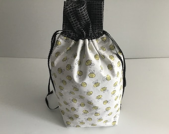 Small Knit or Crochet Project bags - bumble bee print