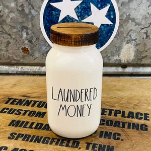 Laundry Room Bank Funny Laundered Money Holder Cream or Matte Black Laundry Room Decor Pairs well with Rae Dunn Cream/Wood Top