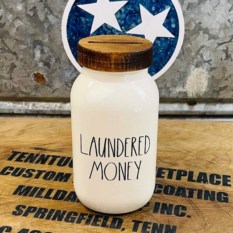 Laundry Room Bank Funny Laundered Money Holder Cream or Matte Black Laundry Room Decor Pairs well with Rae Dunn Cream/Wood Top