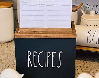 RECIPE Box With Lid | Holds 4” X 6” Recipe Cards | Optional Dividers Available | Farmhouse Kitchen Accessory | Kitchen Decor