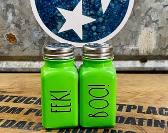 Halloween Salt and Pepper Shakers | EEK! BOO! Farmhouse Inspired Shakers | Pairs Well with Rae Dunn | Powder Coated, No stickers